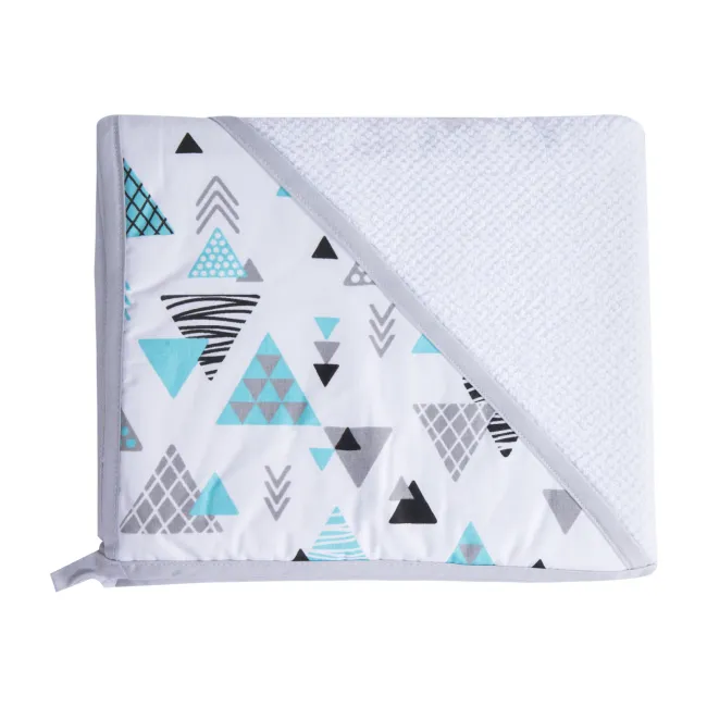 Prosop Baie Bebelusi Cu Gluga Magic Kids, Bumbac 100%, Model Triunghiuri, 100x100 Cm Pjbp_bum_white-6020