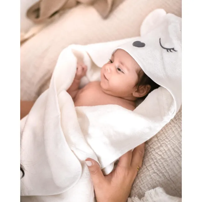 Prosop Bebelusi Din Bambus Cu Gluga Babysteps, Ecru Teddy, Ultra Absorbant, Delicat Pentru Pielea Sensibila Pjbc61485