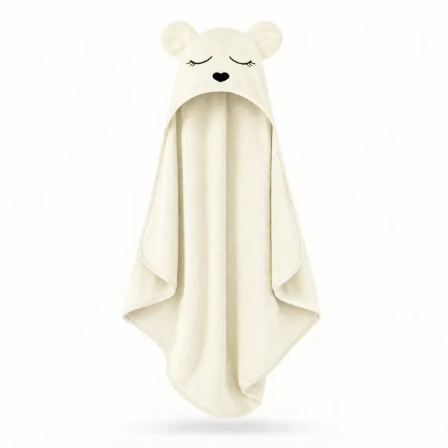 Prosop Bebelusi Din Bambus Cu Gluga Babysteps, Ecru Teddy, Ultra Absorbant, Delicat Pentru Pielea Sensibila Pjbc61485