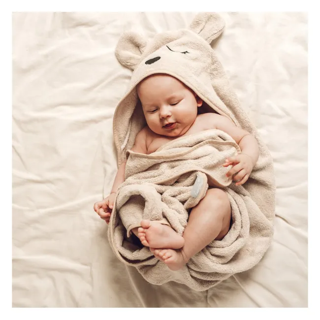 Prosop Bebelusi Din Bambus Cu Gluga Babysteps, Ecru Teddy, Ultra Absorbant, Delicat Pentru Pielea Sensibila Pjbc61485