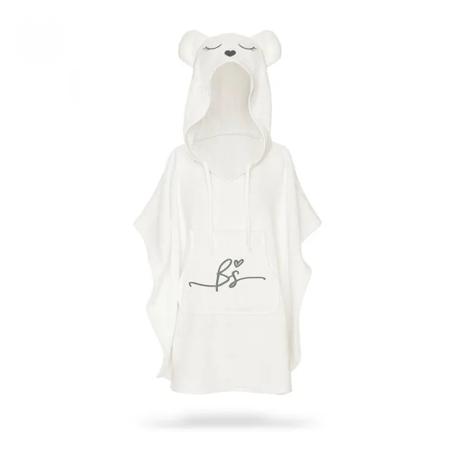 Prosop Din Fibra De Bambus Cu Gluga Si Buzunar Pentru Bebelusi Si Copii, Poncho Teddy, Ecri, 73x58 Cm Pjbc585