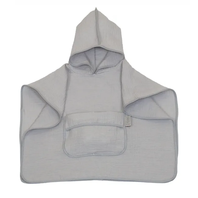 Prosop Poncho Pentru Bebelue I E I Copii, Din Bumbac Muselina Cu Gluga E I Buzunar, Gri, 60x65 Cm ,   Amy Pjb83892
