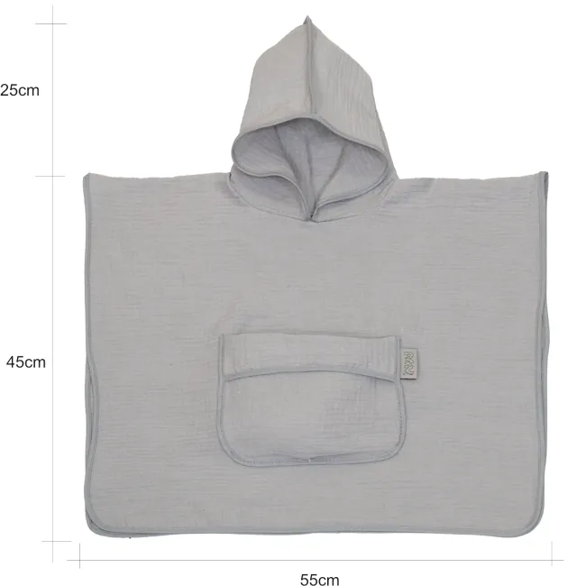 Prosop Poncho Pentru Bebelue I E I Copii, Din Bumbac Muselina Cu Gluga E I Buzunar, Gri, 60x65 Cm ,   Amy Pjb83892
