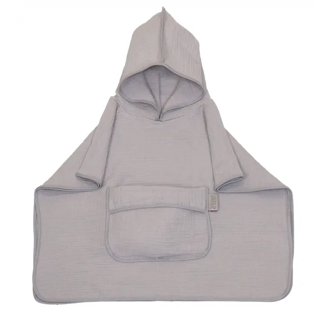 Prosop Poncho Pentru Bebelue I E I Copii, Din Bumbac Muselina Cu Gluga E I Buzunar, Gri, 60x65 Cm ,   Amy Pjb83892