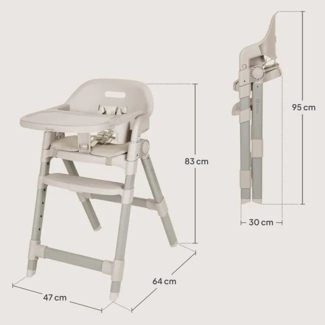 Scaun de masa, Lionelo, Matt, 3 in 1, Pliabil, Cu tava detasabila, Cu centuri de siguranta in 5 puncte, Suport pentru picioare si sezut reglabile, Pana la 110 kg, 6 luni &ndash; adult, Bej BYNLO-MATT_BEIGE_SAND