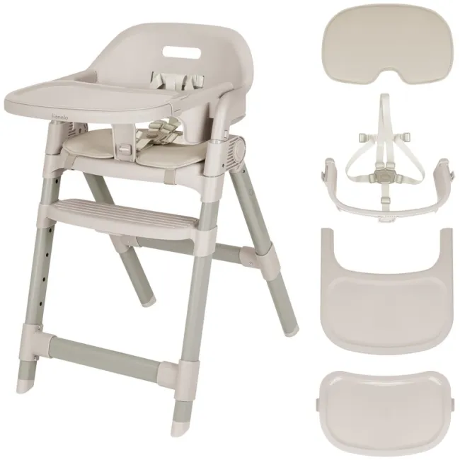 Scaun de masa, Lionelo, Matt, 3 in 1, Pliabil, Cu tava detasabila, Cu centuri de siguranta in 5 puncte, Suport pentru picioare si sezut reglabile, Pana la 110 kg, 6 luni &ndash; adult, Bej BYNLO-MATT_BEIGE_SAND