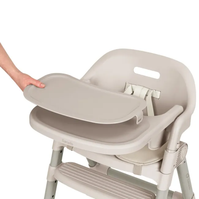 Scaun de masa, Lionelo, Matt, 3 in 1, Pliabil, Cu tava detasabila, Cu centuri de siguranta in 5 puncte, Suport pentru picioare si sezut reglabile, Pana la 110 kg, 6 luni &ndash; adult, Bej BYNLO-MATT_BEIGE_SAND