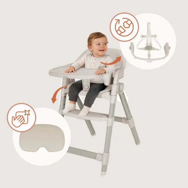 Scaun de masa, Lionelo, Matt, 3 in 1, Pliabil, Cu tava detasabila, Cu centuri de siguranta in 5 puncte, Suport pentru picioare si sezut reglabile, Pana la 110 kg, 6 luni &ndash; adult, Bej BYNLO-MATT_BEIGE_SAND