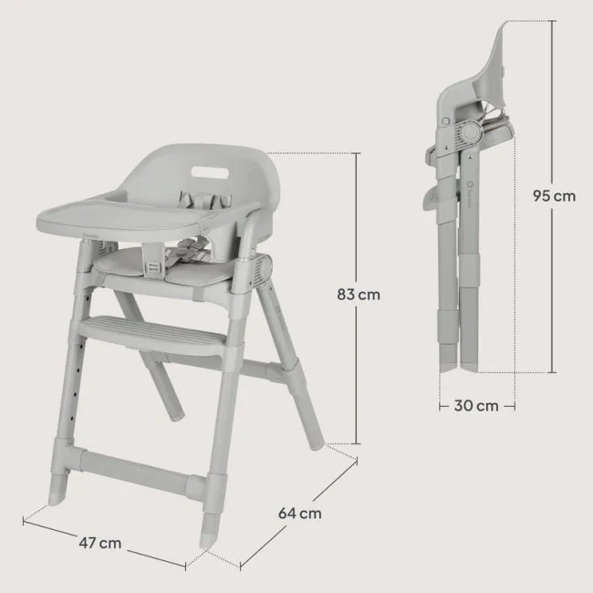Scaun de masa, Lionelo, Matt, 3 in 1, Pliabil, Cu tava detasabila, Cu centuri de siguranta in 5 puncte, Suport pentru picioare si sezut reglabile, Pana la 110 kg, 6 luni &ndash; adult, Gri BYNLO-MATT_GREY_STONE