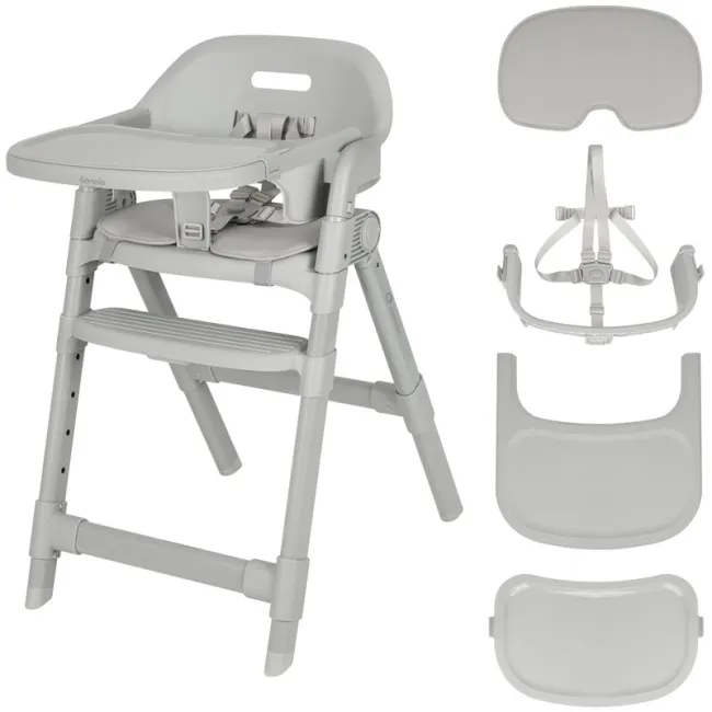 Scaun de masa, Lionelo, Matt, 3 in 1, Pliabil, Cu tava detasabila, Cu centuri de siguranta in 5 puncte, Suport pentru picioare si sezut reglabile, Pana la 110 kg, 6 luni &ndash; adult, Gri BYNLO-MATT_GREY_STONE