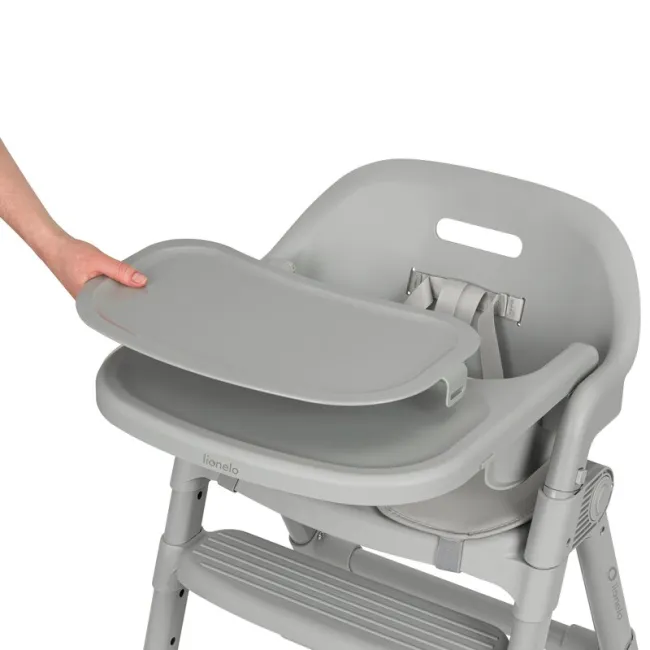 Scaun de masa, Lionelo, Matt, 3 in 1, Pliabil, Cu tava detasabila, Cu centuri de siguranta in 5 puncte, Suport pentru picioare si sezut reglabile, Pana la 110 kg, 6 luni &ndash; adult, Gri BYNLO-MATT_GREY_STONE