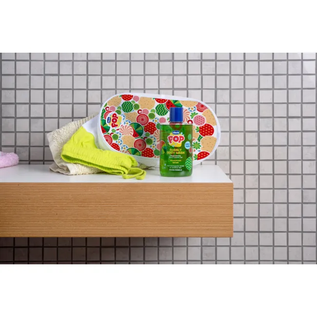 Set Chicco POP, gel de dus cu aroma de pepene si borseta, 300ml, 6ani+ CHC1281010-9