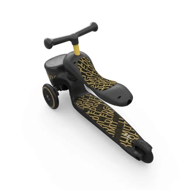 Trotineta Copii Cu Sezut, Suport Jucarie, Transformabila 2in1, Highwaykick 1 Lifestyle Black Gold Limited, 1-5 Ani, Pana La 50 Kg, Scoot  Ride Pjb96530