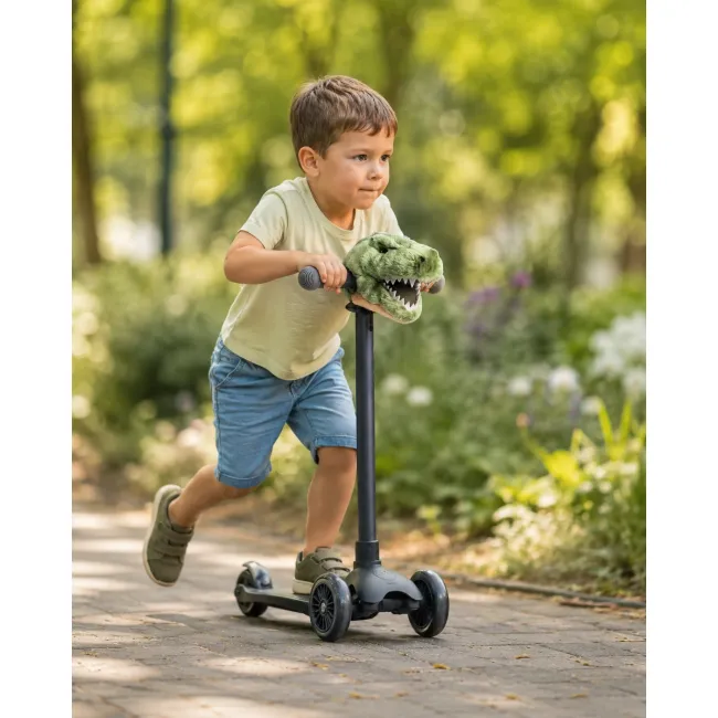 Cap Ghidon T-rex Wild  Wild ,   Accesoriu Plue  Premium Handmade Belgia Pentru Trotineta E I Bicicleta Copii   Dinti Albi, Montare Velcro Pjbws5202