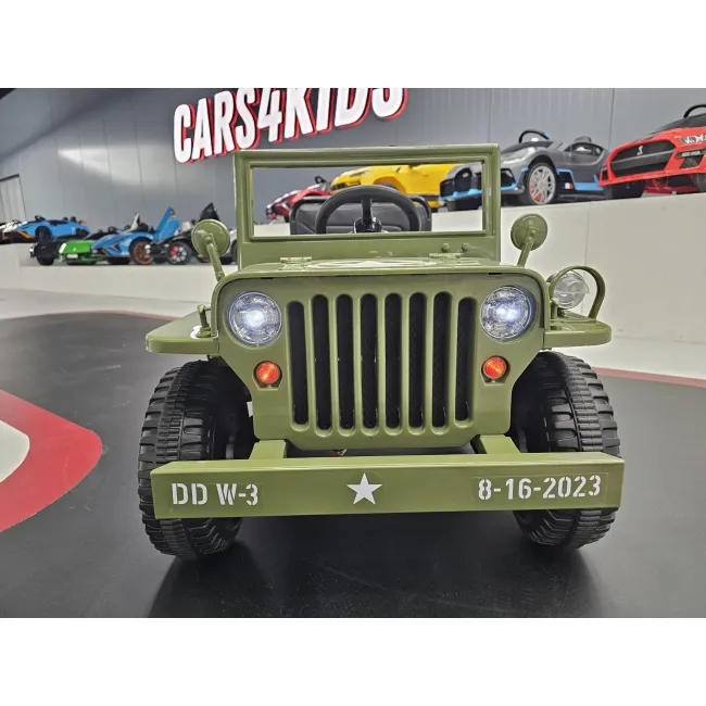 Jeep Electric Pentru Copii Willy 12v Verde Militar, Design Retro ,   Telecomanda 2.4g, 4 Motoare   3-5 Ani Pjbc4k103
