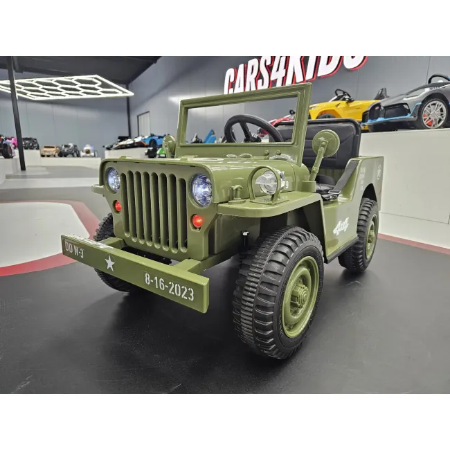 Jeep Electric Pentru Copii Willy 12v Verde Militar, Design Retro ,   Telecomanda 2.4g, 4 Motoare   3-5 Ani Pjbc4k103