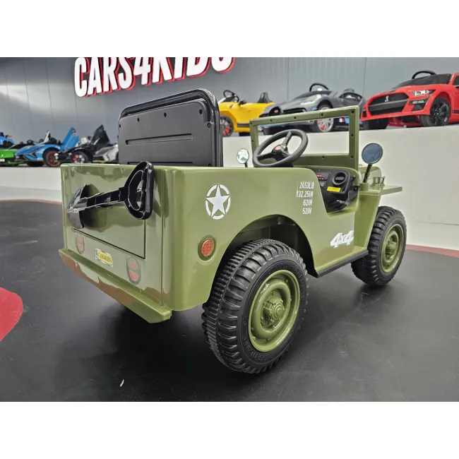 Jeep Electric Pentru Copii Willy 12v Verde Militar, Design Retro ,   Telecomanda 2.4g, 4 Motoare   3-5 Ani Pjbc4k103