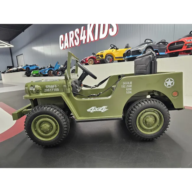 Jeep Electric Pentru Copii Willy 12v Verde Militar, Design Retro ,   Telecomanda 2.4g, 4 Motoare   3-5 Ani Pjbc4k103