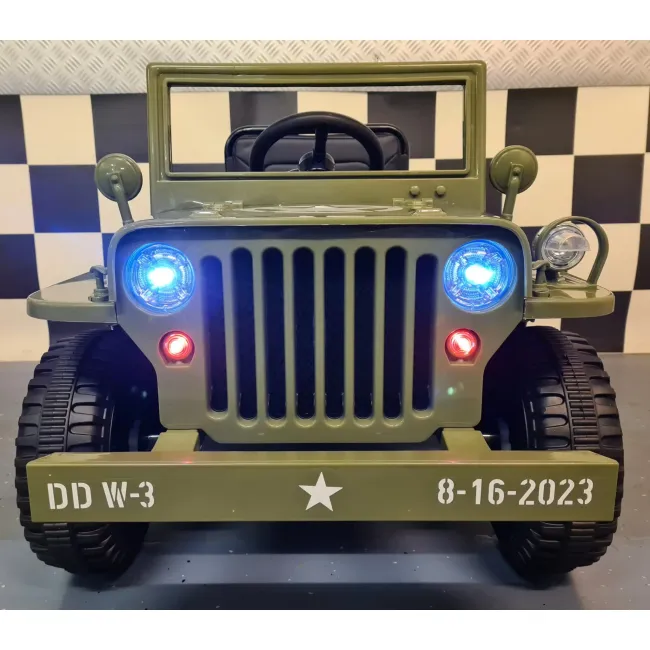 Jeep Electric Pentru Copii Willy 12v Verde Militar, Design Retro ,   Telecomanda 2.4g, 4 Motoare   3-5 Ani Pjbc4k103