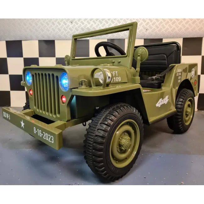 Jeep Electric Pentru Copii Willy 12v Verde Militar, Design Retro ,   Telecomanda 2.4g, 4 Motoare   3-5 Ani Pjbc4k103