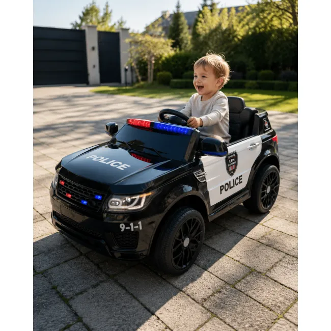 Mae Ina Electrica Politie 12v Pentru Copii, Negru ,   Telecomanda 2.4g, Girofar E I Sirena, Scaun Piele   3-5 Ani Pjbc4kc002