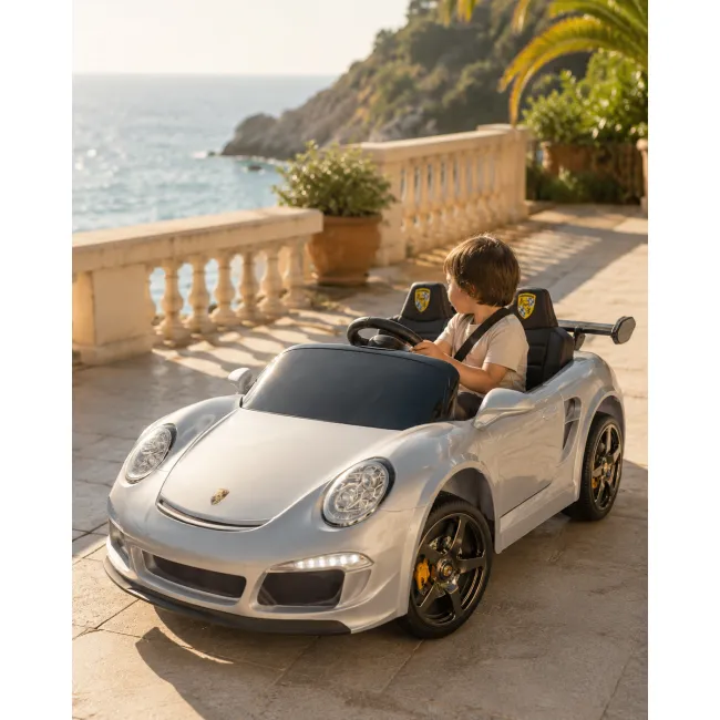 Mae Ina Electrica Porsche Ruf 24v Argintiu Metalic, 2 Locuri, Licenta Oficiala ,   Telecomanda 2.4g, Scaun Piele Pjbc4k322