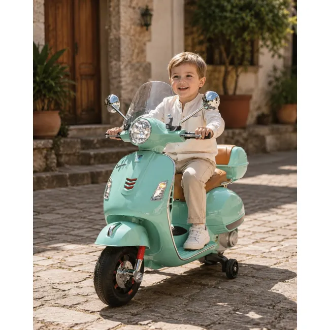 Scuter Electric Pentru Copii Vespa Gts 12v Verde Mint ,   Licenta Oficiala Piaggio, Cu Parbriz E I Portbagaj Incluse   3 Ani+, Max. 30 Kg Pjbc4k801groen