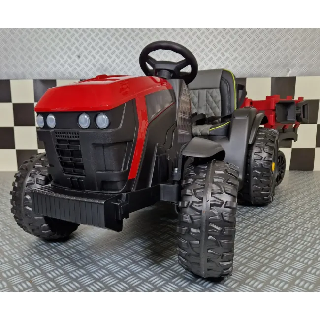 Tractor Electric Pentru Copii Farmer 12v Roe U, Cu Remorca Detae Abila E I Telecomanda 2.4g ,   Roti Eva, Scaun Piele   3-6 Ani Pjbc4k0925rood