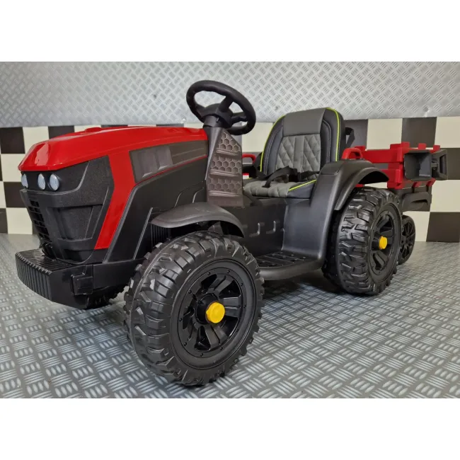 Tractor Electric Pentru Copii Farmer 12v Roe U, Cu Remorca Detae Abila E I Telecomanda 2.4g ,   Roti Eva, Scaun Piele   3-6 Ani Pjbc4k0925rood
