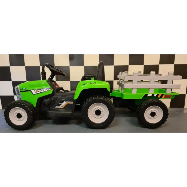 Tractor Electric Pentru Copii Mx-611 12v Verde, Cu Remorca Detae Abila, Bluetooth E I Telecomanda 2.4g ,   Roti Cauciuc, Scaun Piele   2,5-5 Ani Pjbc4k611groen