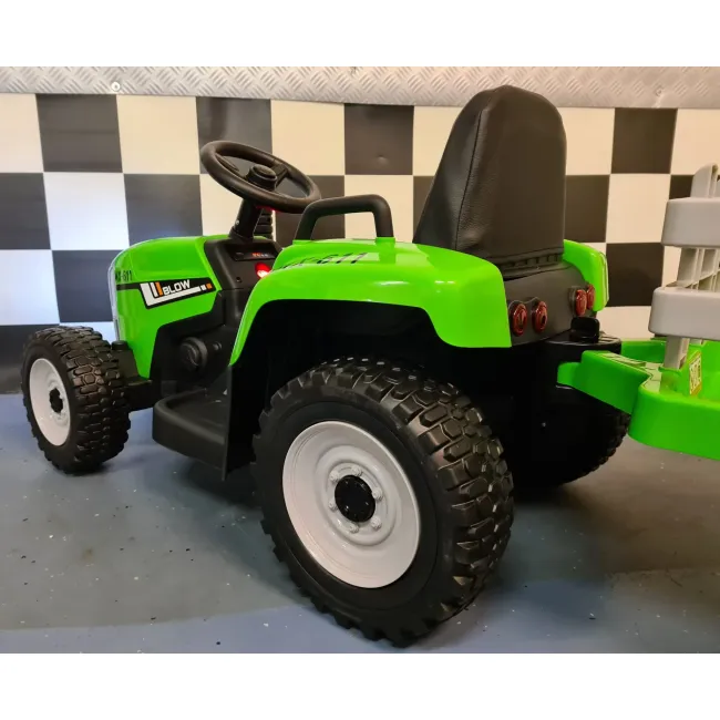 Tractor Electric Pentru Copii Mx-611 12v Verde, Cu Remorca Detae Abila, Bluetooth E I Telecomanda 2.4g ,   Roti Cauciuc, Scaun Piele   2,5-5 Ani Pjbc4k611groen
