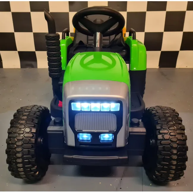 Tractor Electric Pentru Copii Mx-611 12v Verde, Cu Remorca Detae Abila, Bluetooth E I Telecomanda 2.4g ,   Roti Cauciuc, Scaun Piele   2,5-5 Ani Pjbc4k611groen