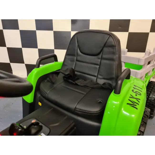 Tractor Electric Pentru Copii Mx-611 12v Verde, Cu Remorca Detae Abila, Bluetooth E I Telecomanda 2.4g ,   Roti Cauciuc, Scaun Piele   2,5-5 Ani Pjbc4k611groen