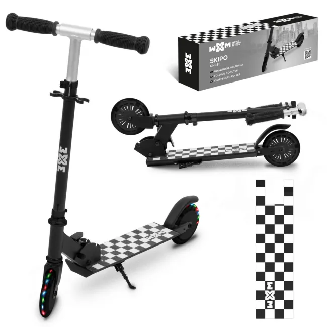 Trotineta Copii 2 Roti Kidwell Skipo Chess, Pliabila, Roti Led, Usoara 2 Kg, 3+ Ani, Pana La 50 Kg Pjbhsskib01