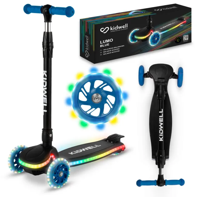 Trotineta Copii 3 Roti Kidwell Lumo Blue, Platforma Led + Roti Led, Pliabila, Reglabila, 3+ Ani Pjbhubalum01a2