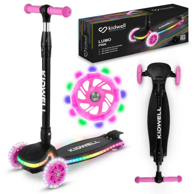 Trotineta Copii 3 Roti Kidwell Lumo Pink, Platforma Led + Roti Led, Pliabila, Reglabila, 3+ Ani Pjbhubalum01a1
