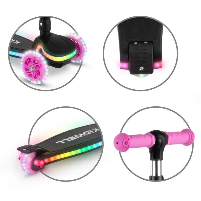 Trotineta Copii 3 Roti Kidwell Lumo Pink, Platforma Led + Roti Led, Pliabila, Reglabila, 3+ Ani Pjbhubalum01a1