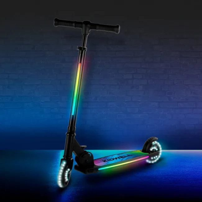 Trotineta Cu 2 Roti Pentru Copii, 3in1, Pliabila, Reglabila, Cu Iluminare Led Incorporata, Mido Black, 5 Ani+, Pana La 100 Kg, Kidwell Pjbhuskmid01a0