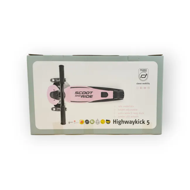 Trotineta Premium Copii Scoot  Ride Highwaykick 5 Led Rose ,   Reglabila, Roti Luminoase, 5 Ani+, Pana La 80 Kg Pjb00011