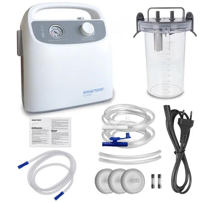 Aspirator electric portabil Novama Expert ESUXMOB, pentru indepartarea secretiilor din caile respiratorii si cavitati, cu acumulator incorporat, vacuum 85 kPa, recipient 1000 ml, pompa fara ulei BITNovamaExpertESUXMOB