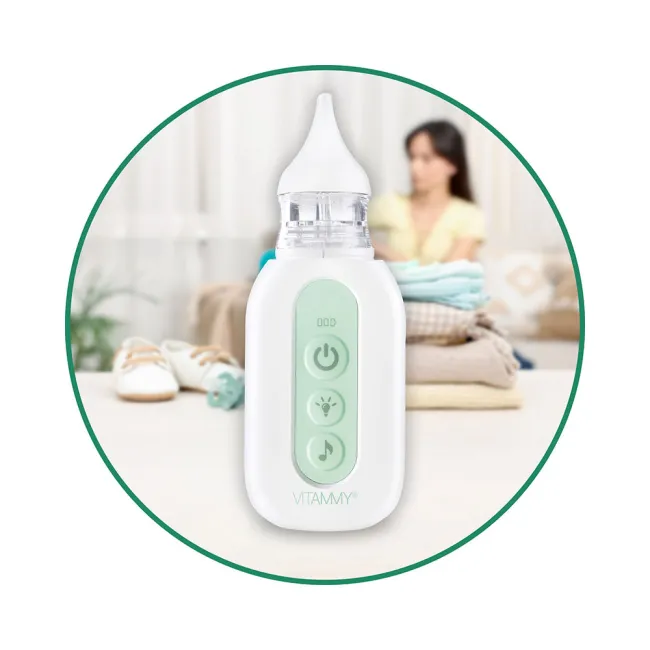 Aspirator nazal electric Vitammy Picolino 7, pentru copii din prima zi de viata, 2 capete de schimb, 3 niveluri de putere, 12 melodii, iluminare colorata, incarcare USB-C BITVitammyPicolino7