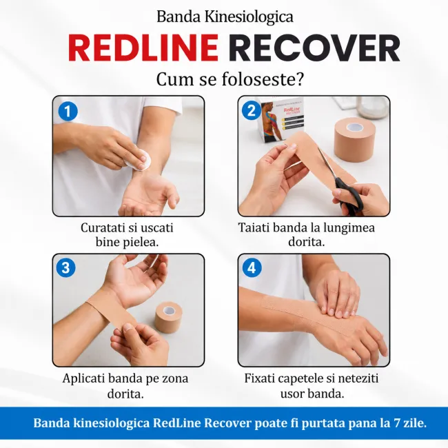 Banda Kinesiologica RedLine Recover Bej, impermeabila, fara latex, 5 cm x 5 m BITRedLineRecoverBej
