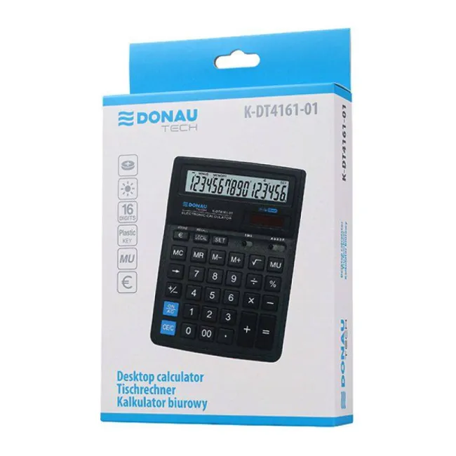 Calculator de birou Donau Tech, 190 x 143 x 40 mm, 16 digiti, negru BPTCDN416101