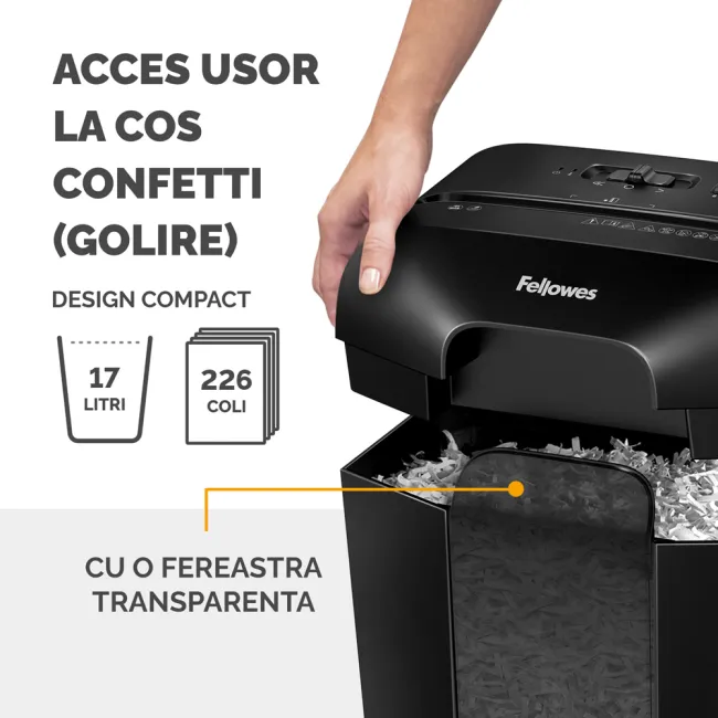 Distrugator documente Fellowes LX45, cross cut, 8 coli, negru BPTCFW400501