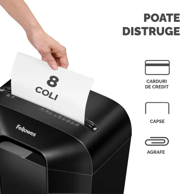 Distrugator documente Fellowes LX45, cross cut, 8 coli, negru BPTCFW400501