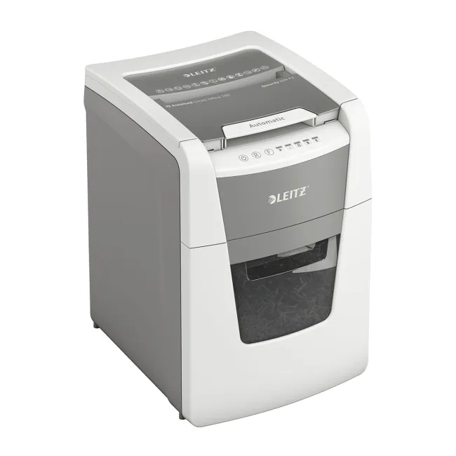 Distrugator documente automat Leitz IQ Small Office P4, crosscut 100 coli, cos 34l, alb/gri BPTCSL011000