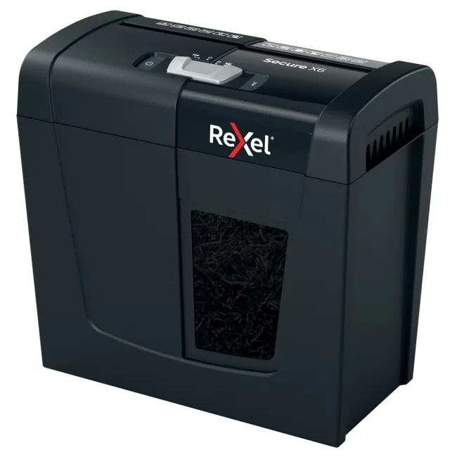 Distrugator documente manual REXEL SECURE X6, P4, cross-cut (confeti), 6 coli, 10l, negru BPTCSL202012