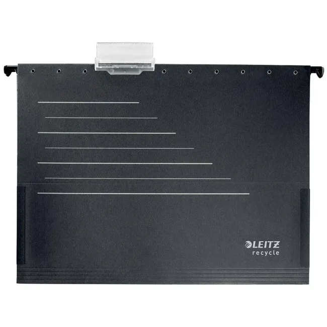 Dosar suspendabil Leitz Alpha Recycle, carton, 100% reciclat, certificare Blue Angel, reciclabil, A4, cu burduf, negru BPTCSL192295
