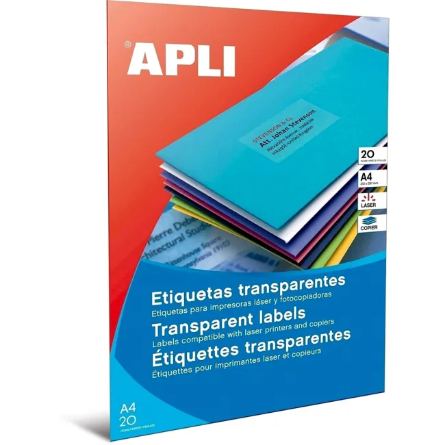 Etichete autoadezive Apli transparente, A4, 70.0 x 37.0 mm, 480 bucati, 20 coli/set BPTCAL01224