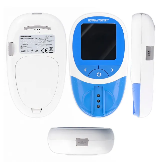 Lipidometru Novama Expert LPMS, analizor profil lipidic TC HDL LDL TG, memorie 1000 teste, 10 benzi testare cu calibrare, lancete sterile, dispozitiv de intepare, capilare, etui BITNovamaExpertLPMS